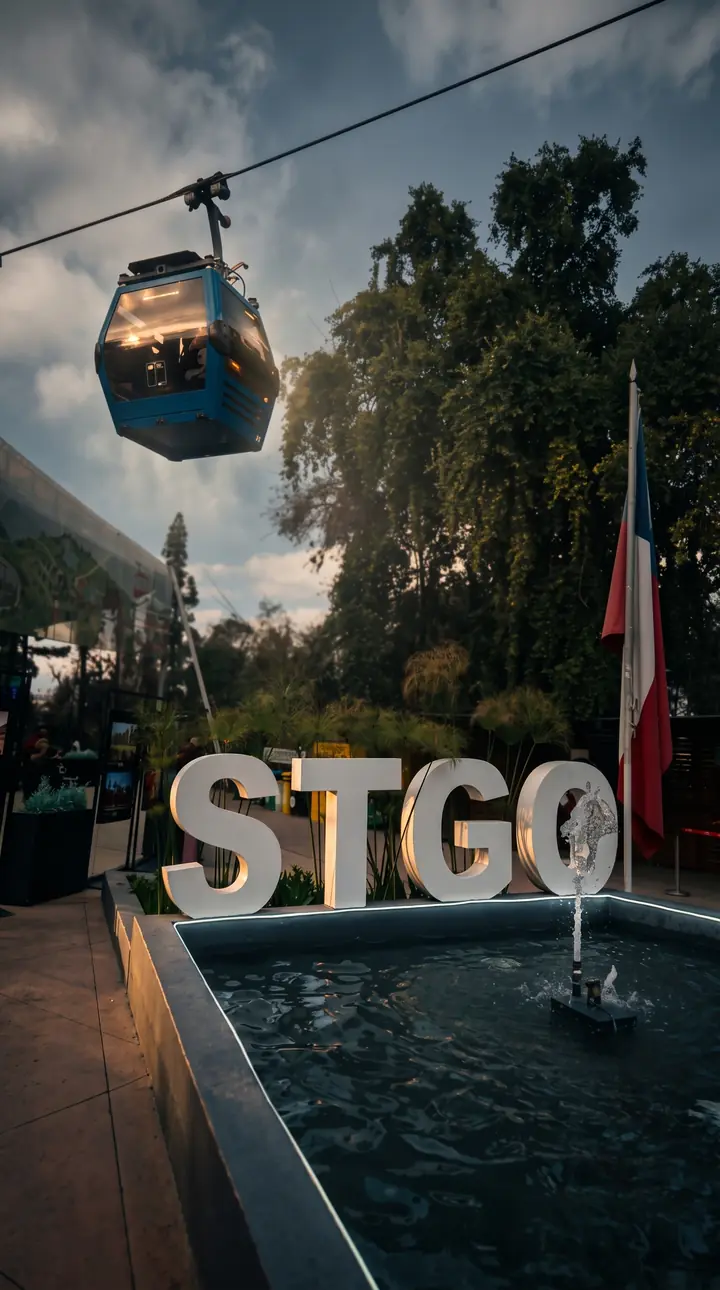 O teleférico do Cerro San Cristóbal e as letras STGO, em Santiago